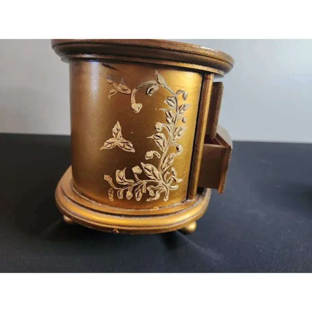 Vintage wood Florentine Jewelry Box-2 Drawers-Gold music box
